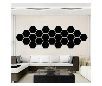 Set Oglinzi Acrilice Design Hexagon - Oglinzi Decorative XL Size Black Luxury Home 12 bucati/set