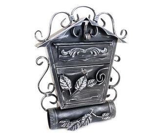 Poštanski sandučić s kosim držačem za novine, kovani elementi, srebrni, B5 veličina, 38×12.5×51.5 cm, Damech