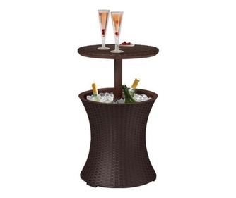 Regulowany stolik barowy z pojemnikiem na lód, syntetyczny rattan, brązowy, 49x57/82 cm