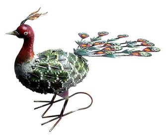 Decoratiune gradina, metalica, paun verde, 23x62x43 cm