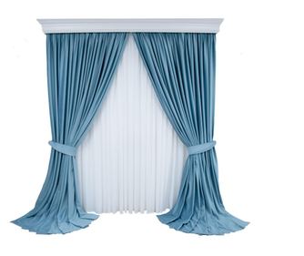 Set de 2 draperii din catifea, bleu, cu rejansa, semiopace , 200x250 cm