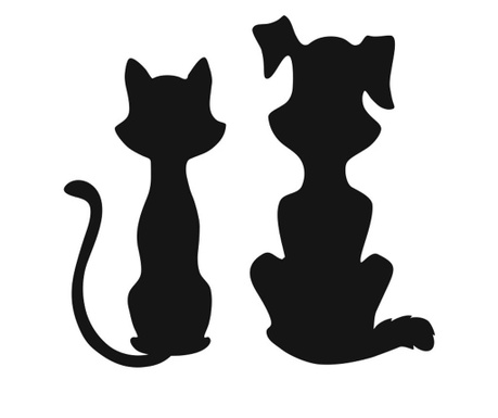 Sticker decorativ doi prieteni, caine si pisica, negru  15x15 cm