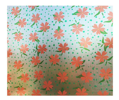 Folie pentru geam decorativa flori rosii si dungi verzi  100x800 cm