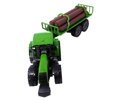 Tractor de jucarie cu remorca pentru lemne, verde