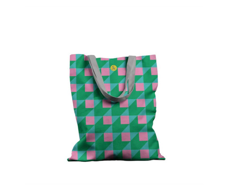 Geanta Handmade Tote Basic, Patrate si Volume, Multicolor, 43x37 cm Mulewear 2022 Abstract Collection