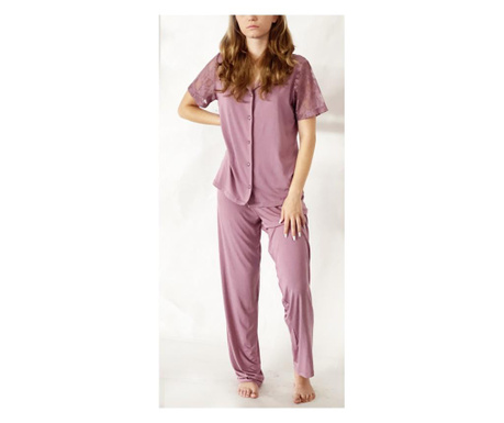 Pijama dama Nicol Da Re, camille berry, bambus, pantaloni lungi, maneca dantela, roz  XL