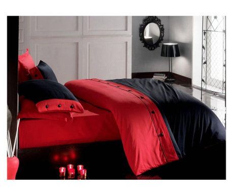 Lenjerie de pat Double Cotton Box, bumbac satinat, rosu/negru, 260x240x1 cm