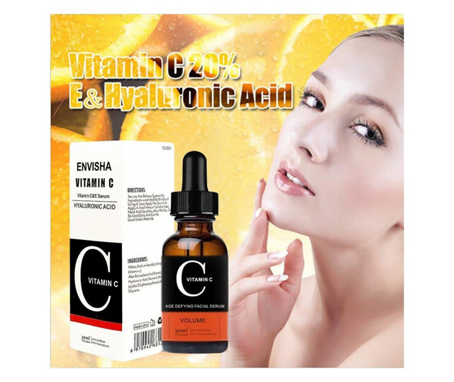 Ser facial cu Acid Hialuronic, Vitamina C&E, 2022, Envisha Sevich, 30ml