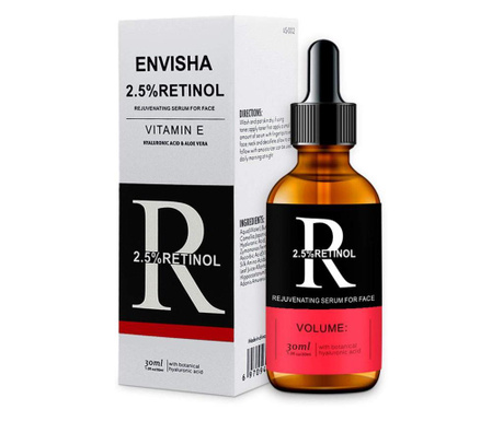 Серум за лице 2.5% Retinol, Vitamina E, Хиалуронова киселина, 2022, Envisha, 30мл