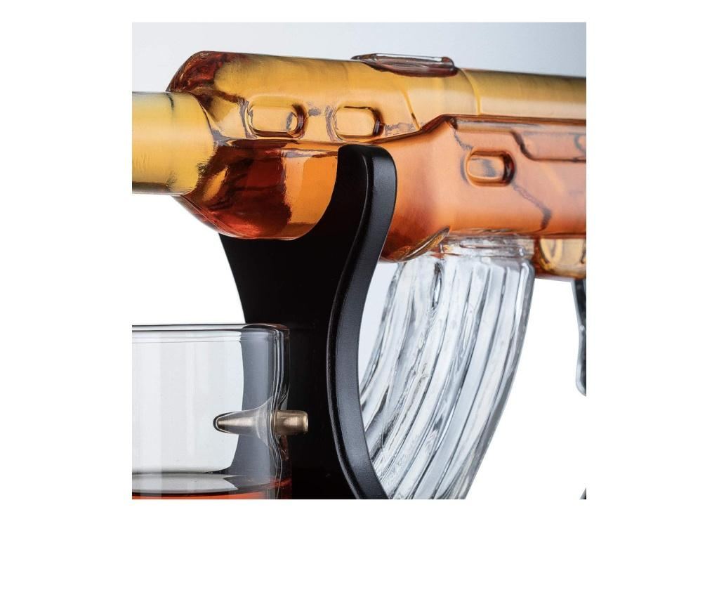 Set decantor shotgun ak47, forma pusca, 4 pahare incluse, suport lemn, 800 ml, maro, Doty - 6