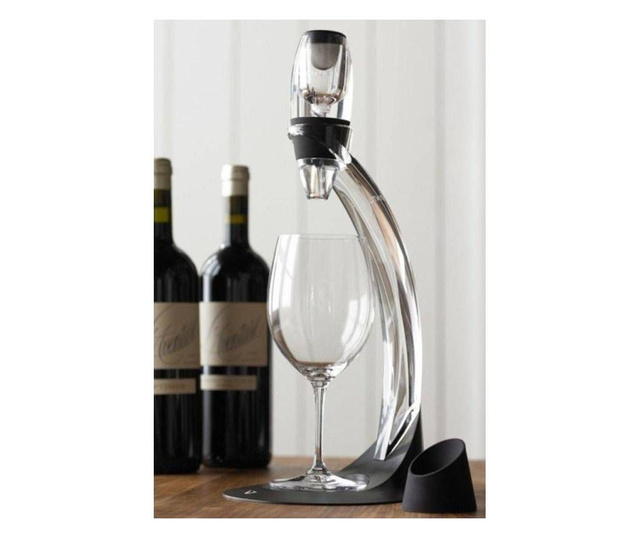 Decantor de vin glamorous wine, tip aerator, design elegant, imbunatateste aroma de buchet de vin, din acril si silicon, negru