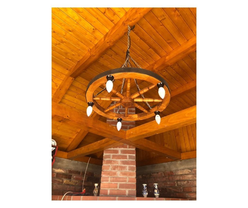Candelabru rustic din lemn masiv tip roată 58 cm 5 becuri - 2