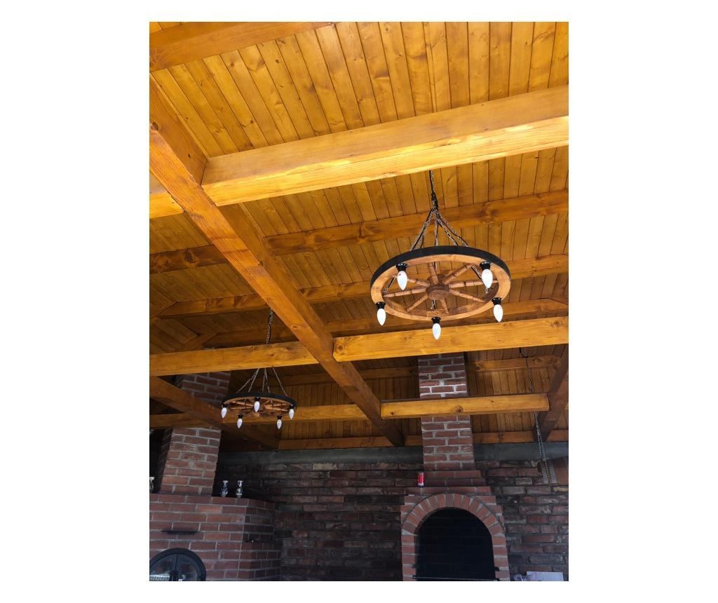 Candelabru rustic din lemn masiv tip roată 58 cm 5 becuri - 3