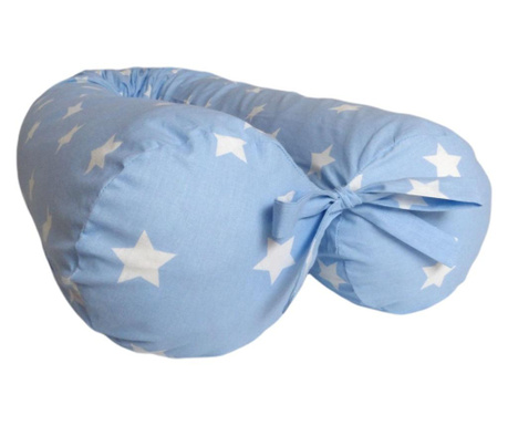 Perna gravide multifunctionala 100% bumbac albastru cu stelute albe 160 cm x 15 cm