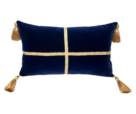 Perna decorativa dreptunghi bleumarin inchis din catifea si auriu 50 cm x 30 cm zalnok