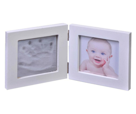 Kit amprenta pentru bebelusi, rama foto, alb, 1 mulaj, 2 d, 9x9 cm
