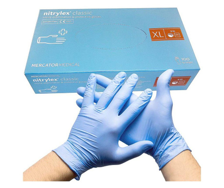 Manusi nitril medicale pentru examinare, albastre, nepudrate, XL, 100 buc, NITRYLEX de unica folosinta