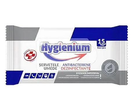 Servetele umede dezinfectante de buzunar, 15 buc/pachet, Antibacterien Hygienium