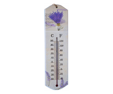 Termometru de perete pufo bouquet lavender, pentru interior, 26 x 7 cm