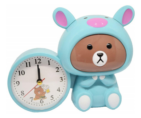 Ceas de masa desteptator pentru copii Pufo, model Ursuletul Costumat, 20 x 15 cm, verde