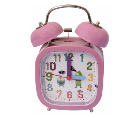 Детски настолен часовник с аларма Pufo Monster и осветен циферблат с бутони, 15 см, лилав, квадратен