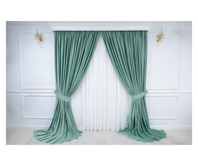 Set od 2 baršunaste zavjese, mint zelene, s trakom, poluprozirne, 250x250 cm