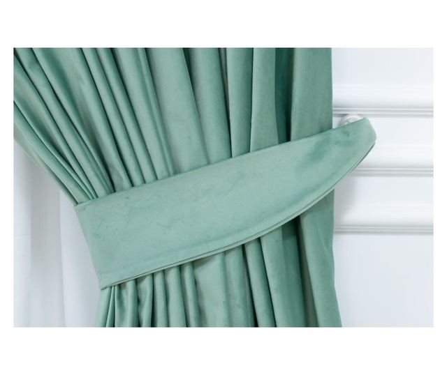 Set od 2 baršunaste zavjese, mint zelene, s trakom, poluprozirne, 250x250 cm