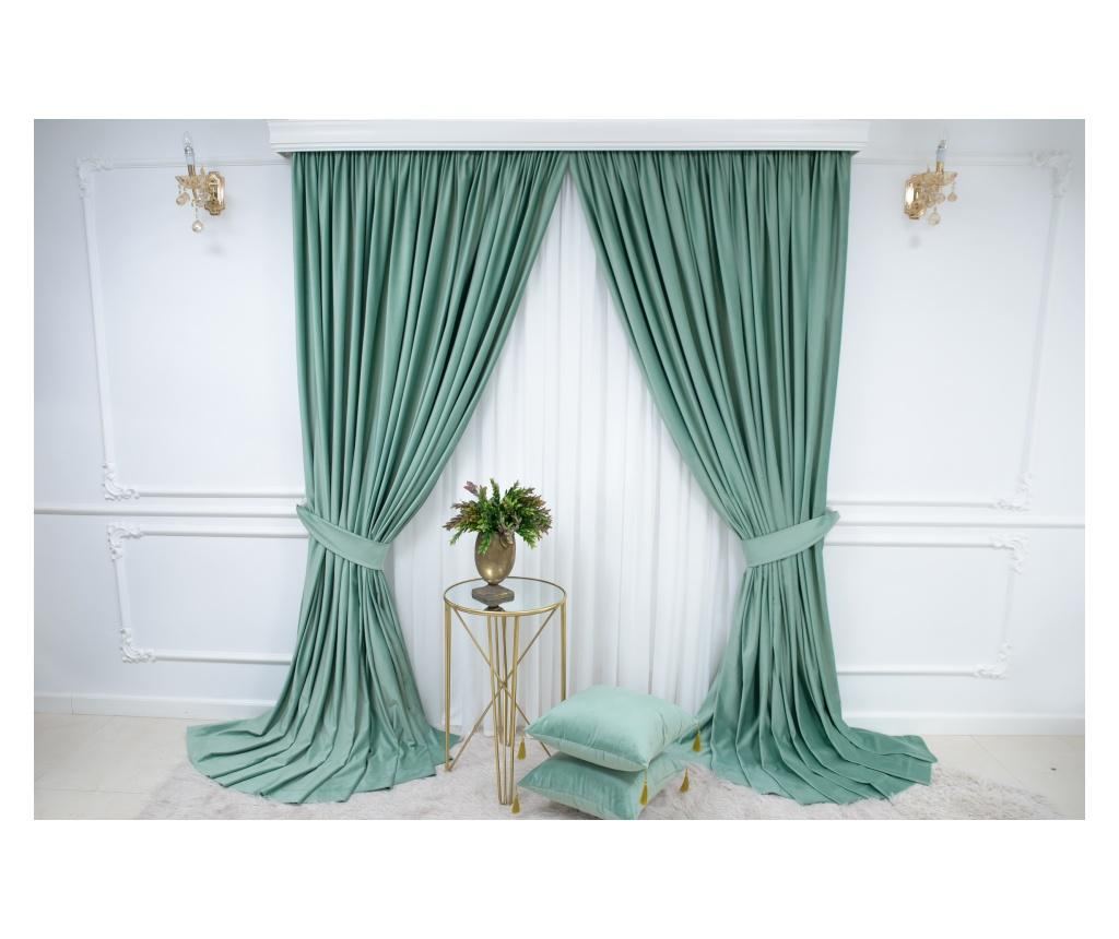 Set od 2 baršunaste zavjese, mint zelene, s trakom, poluprozirne, 250x250 cm - 4