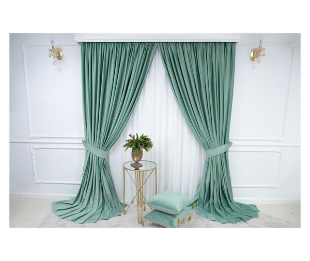 Set od 2 baršunaste zavjese, mint zelene boje, s trakom, poluprozirne, 140x250 cm