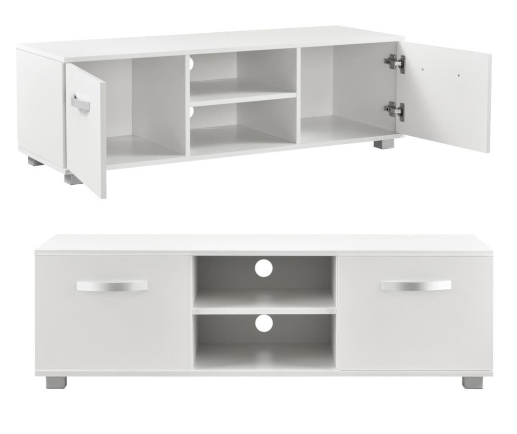Tv-állvány 120 x 40 x 38 cm tv-szekrény polccal tévéasztal ajtóval forgácslap fehér [en.casa] - 2