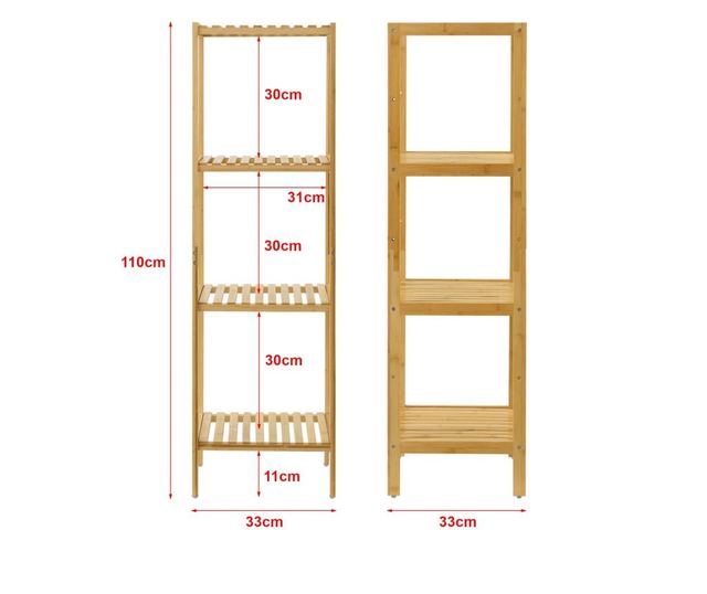 Bambusz háztartási polc 4 tárolófelülettel 110 cm lierne natúr [en.casa]