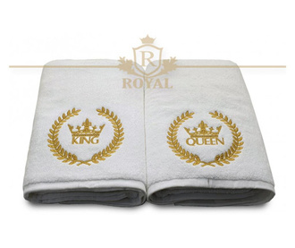 Prosoape baie brodate model king and queen, 2 x 70x140cm - 680gr/mp, bumbac 100% Royal Home
