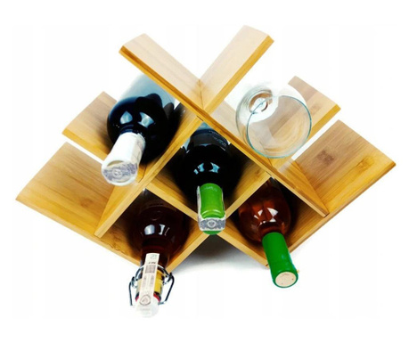 Suport pentru sticle de vin din bambus cu 8 compartimente, 46.5x16.5x32 cm  46.5x 16.5x32 cm
