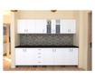 Bucatarie Alfa 260 cm din pal alb cu blat termoizolant, imitatie stejar wenge