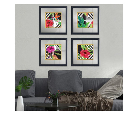 Set 4 tablouri Alpanos, sticla, 32x32 cm, multicolor