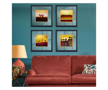 Set 4 tablouri Alpanos, sticla, 32x32 cm, multicolor