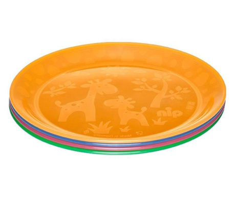 4 színes, kinyújtott tányérból álló készlet csecsemőknek és gyermekeknek, átmérő 19 cm, BPA-mentes, 6+ hónapos, Nip 37062