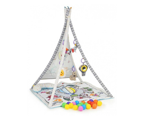 Подложка за игра тип палатка с 20 цветни топки и играчки MCT CC8734 - Сива
