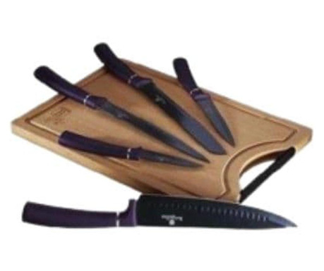 Комплект ножове с бамбуков сатър, 6 части, Purple Eclipse, Berlinger Haus, BH 2683, лилав
