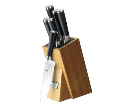 Комплект ножове 6 части, с бамбукова опора, неръждаема стомана, Black Royal Collection, Berlinger Haus, MCT 2425