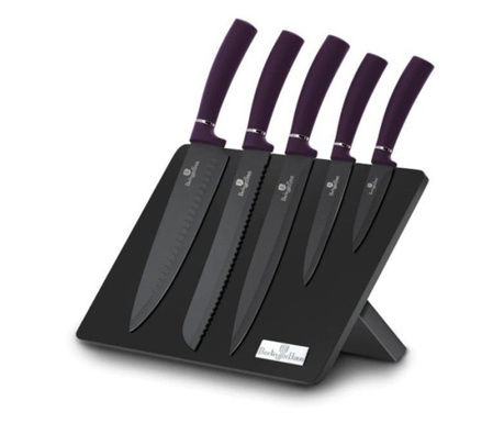 Комплект ножове с магнитна стойка, 6 части, Purple Eclipse Collection, Berlinger Haus, MCT 2577, лилав