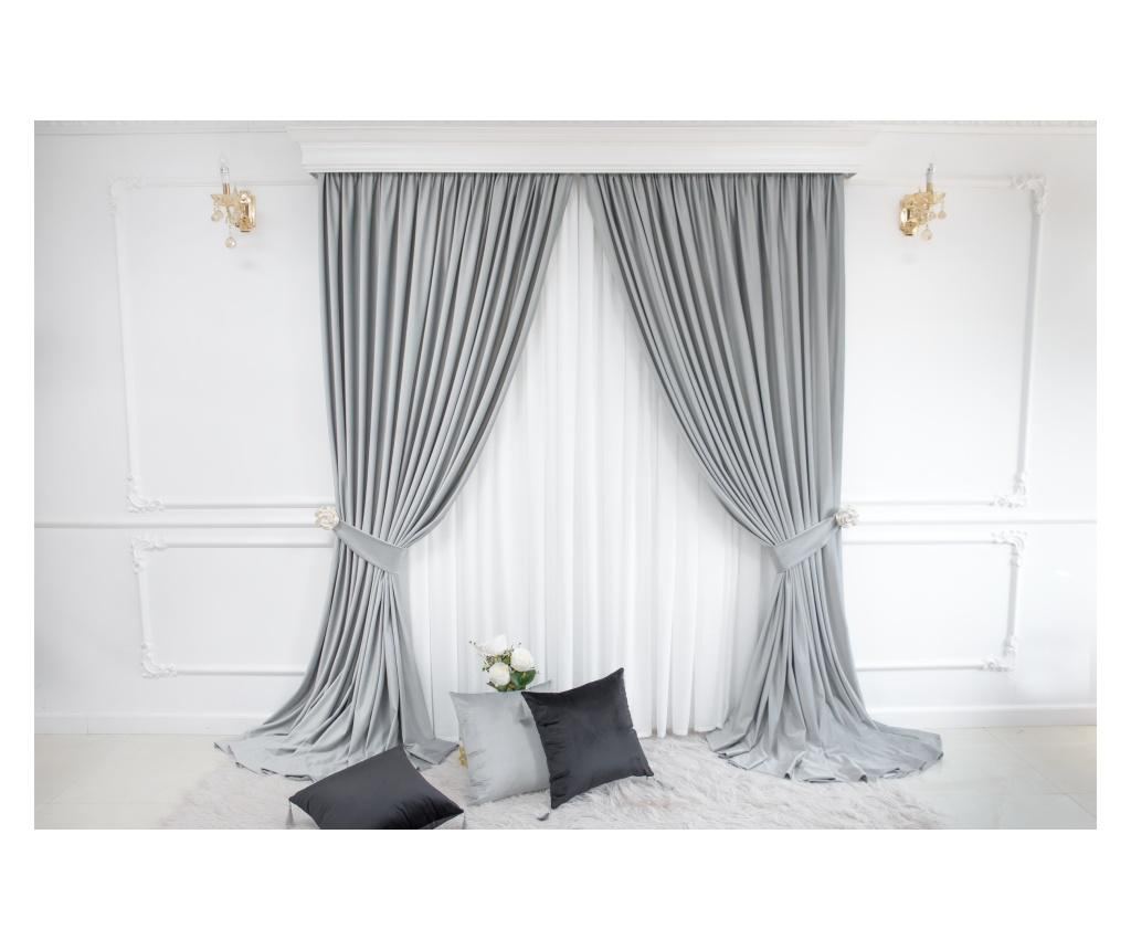 Set od 2 baršunastih zavjesa, siva biserna, s naborima, poluprozirne, 140x250 cm - 5