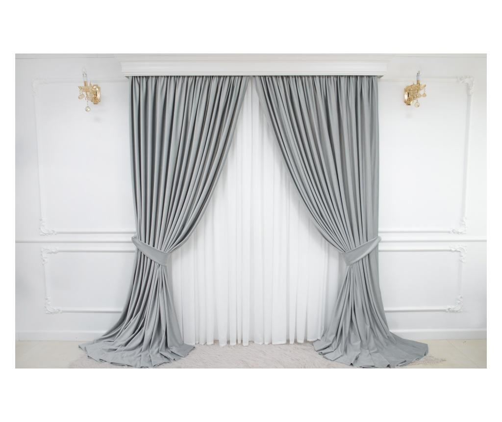 Set od 2 baršunastih zavjesa, siva biserna, s naborima, poluprozirne, 140x250 cm - 3