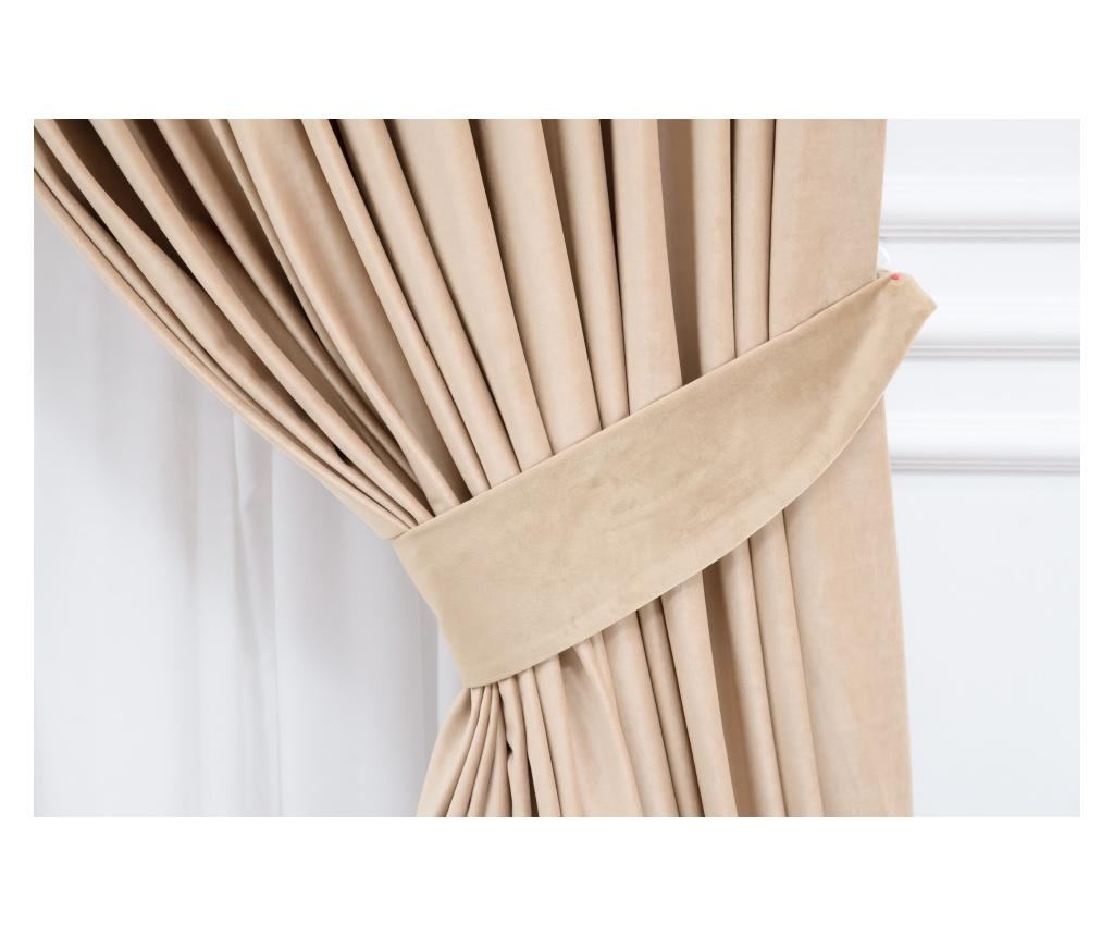 Set od 2 baršunastih zavjesa, bež boje, s trakom, poluprozirne, 140x250 cm - 2