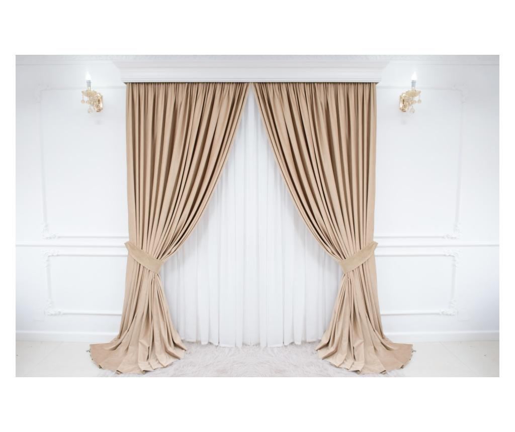 Set od 2 baršunastih zavjesa, bež boje, s trakom, poluprozirne, 140x250 cm - 3