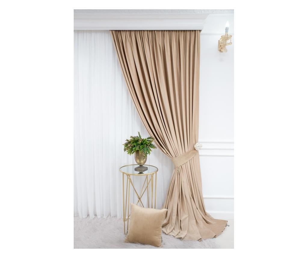 Set od 2 baršunastih zavjesa, bež boje, s trakom, poluprozirne, 140x250 cm - 4