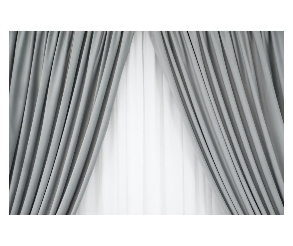 Set od 2 baršunastih zavjesa, siva biserna, s naborima, poluprozirne, 140x250 cm - 2