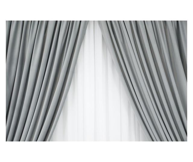 Set od 2 baršunastih zavjesa, siva biserna, s naborima, poluprozirne, 140x250 cm