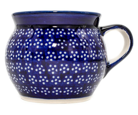 Cana ceramica, pigmenti si glazura ecologice smaltuita pentru ceai / cafea / vin fiert navy blue, in forma de "balon", pictata m