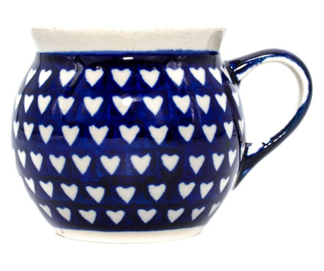 Cana ceramica, pigmenti si glazura ecologice smaltuita pentru ceai / cafea / vin fiert love hearts, in forma de "balon", pictata